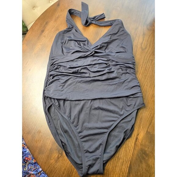 Liz Claiborne Black Ruched One Piece Swimsuit Size 20W - Picture 1 of 16